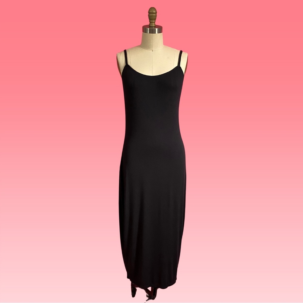 Parade Black Maxi Stretch Cotton Modal Rib Jersey Spaghetti Strap Slip Dress S